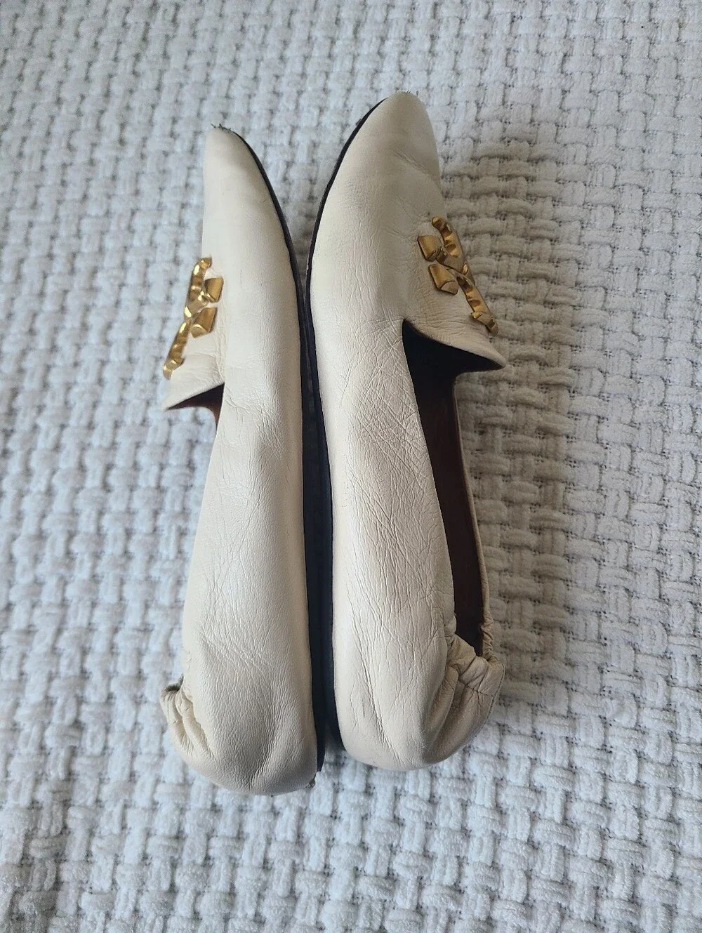 Tory Burch Women's Cream Leather Eleanor Loafers Size 10